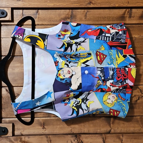 Handmade Jackets & Blazers - Handcrafted Superheroes Graphic Print Vest Estimate Womens Size Small